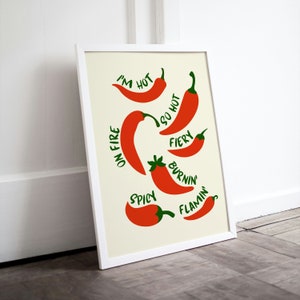 Chilis Printable Wall Art, Digital Chili Poster, Downloadable Print, Modern Kitchen Decor, Retro Poster, Food Art, Kitchen Art, Spicy Chilis