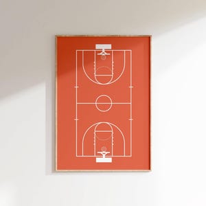 Basketball Court Wall Art Modern Sports Print Minimalist Orange Gym Room Decor Basketball Poster for Kids Room Nursery or Sports Lover Gift