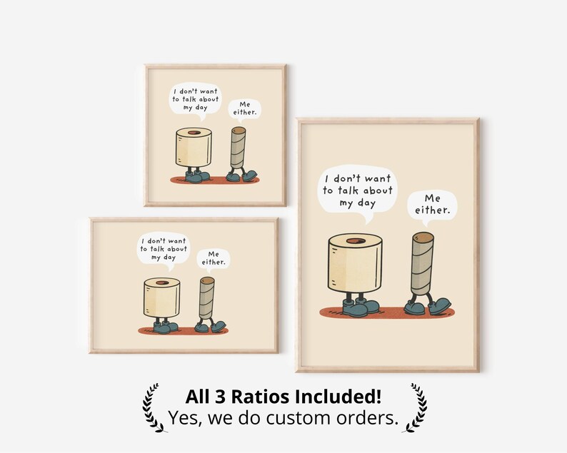 Funny Toilet Paper Cartoon Print: Quirky Bathroom Humor Poster (digital ...