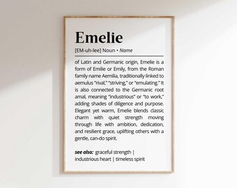 Emelie Name Meaning Print | Personalized Gift | Nursery Wall Art | Instant Digital Download