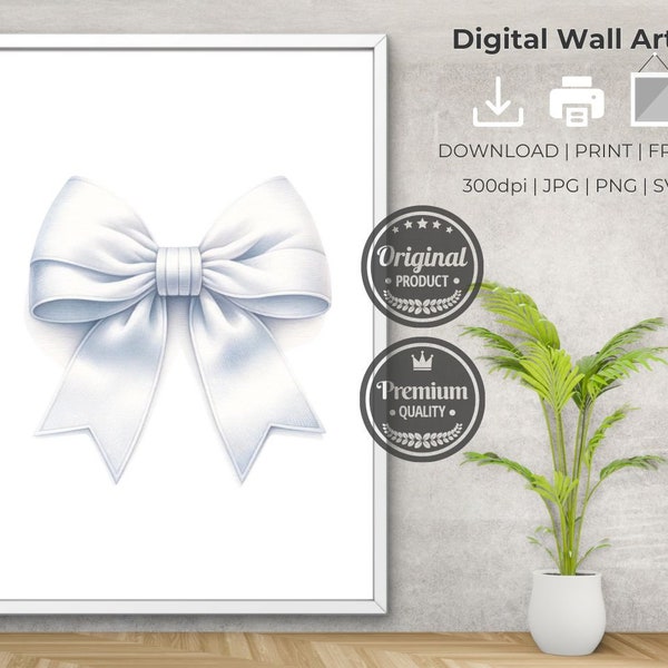 White Bow Print Preppy Art Bow Painting Preppy Dorm Prints Aesthetic Ivory Print White Retro Posters Dorm Prints White Girly Western Wall