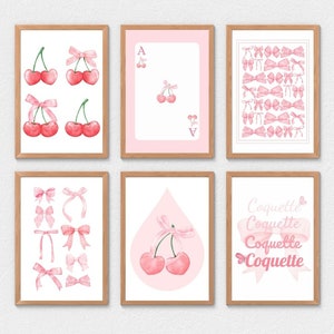 Pink Bows Watercolor Print Set: Coquette Room Decor (Digital Download)