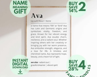 Ava Name Meaning Print | Personalized Gift | Nursery Wall Art | Instant Digital Download