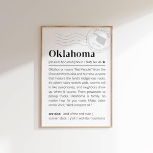 Oklahoma State Definition Wall Art Printable Sooner State Poster Oklahoma Meaning Heartfelt Print Gift for Her Family Home Roots Sign Decor