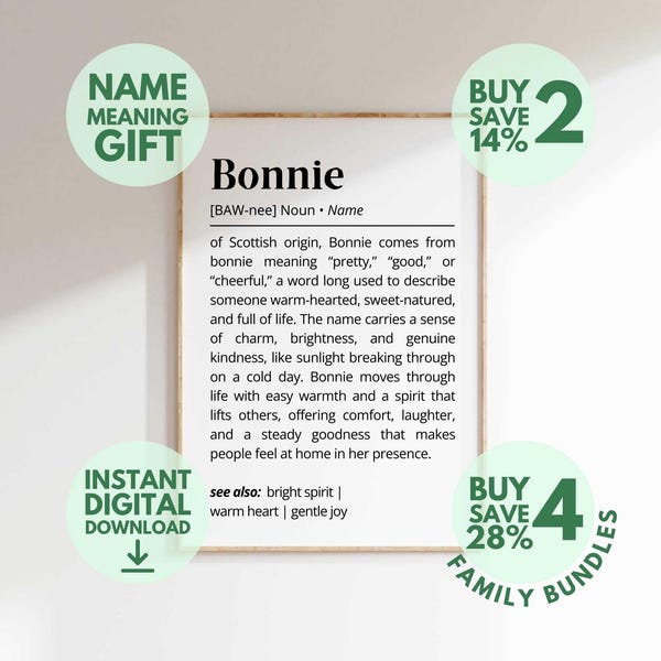 Bonnie Name Meaning Print | Personalized Gift | Nursery Wall Art | Instant Digital Download