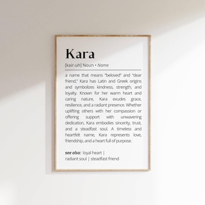 Kara Name Definition Wall Art Personalized Name Meaning Gift Minimalist Typography Poster Baby Shower Printable Baptism Nursery Art Decor