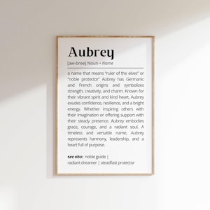 Aubrey Name Definition Wall Art Personalized Name Meaning Minimalist Typography Poster Baby Shower Gift Idea for Baptism Nursery Home Decor