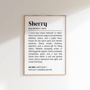 Sherry Name Definition Wall Art Personalized Name Meaning Gift for Her Minimalist Typography Poster Baby Shower Printable Nursery Art Decor