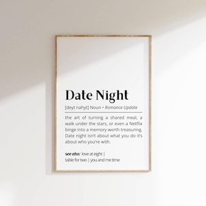 Date Night Definition Wall Art Romantic Printable Funny Typography Decor for Couples Unique Gift for Anniversaries or Valentine’s Day Card