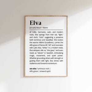 Elva Name Definition Wall Art Personalized Name Meaning Gift for Her Minimalist Typography Poster Baby Shower Printable Nursery Art Decor