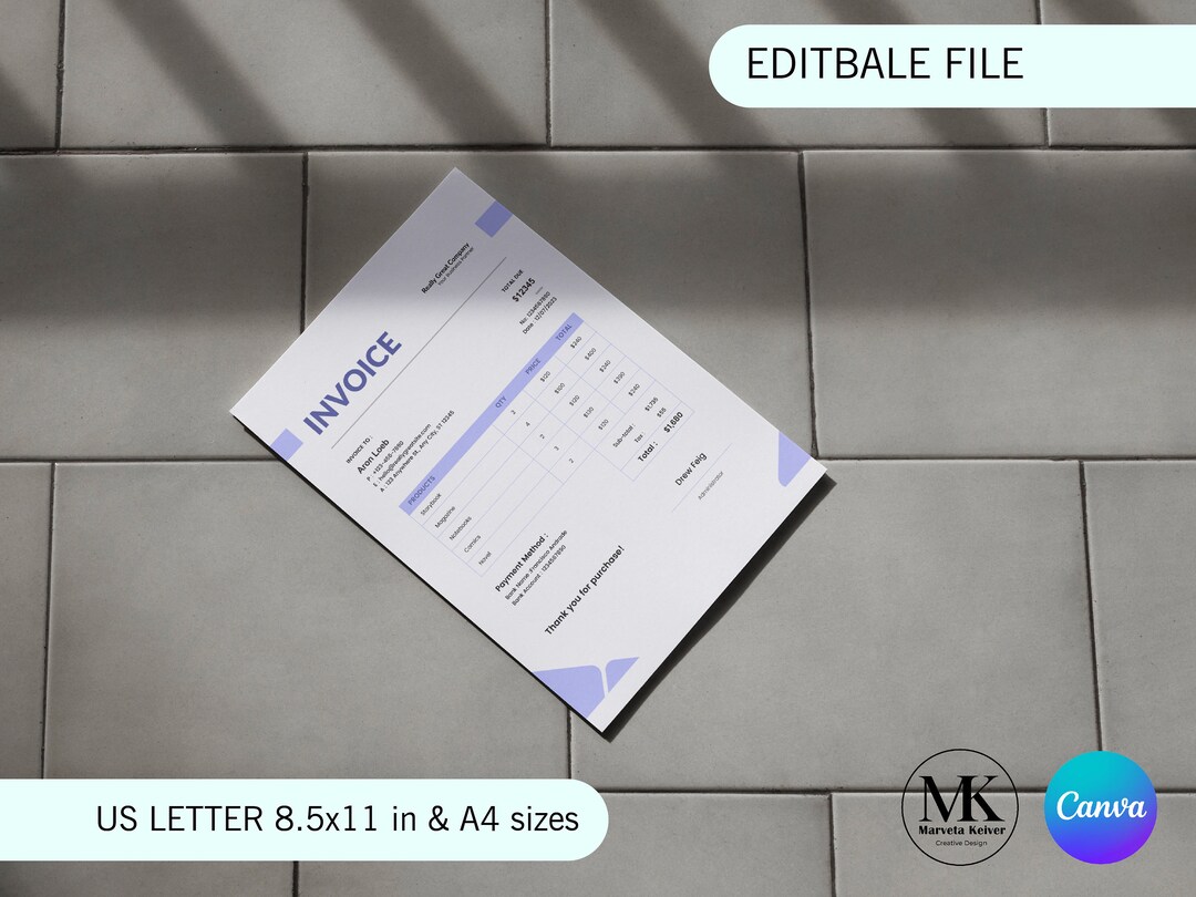 Invoice Template Editable, Professional Invoice, Printable Invoice ...