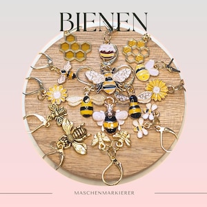 Maschenmarkierer Bienen Mix zum Häkeln und Stricken Verschiedene Bienen Käfer Blumen Bienenwaben mit 24 Karat vergoldeter Edelstahl Anhänger