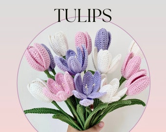 Immergrüne gehäkelte Tulpen | Handgefertigte Häkelblumen | Bunter Geschenkstrauß | Geschenk für Muttertag | Geburtstagsgeschenk | Jubiläum