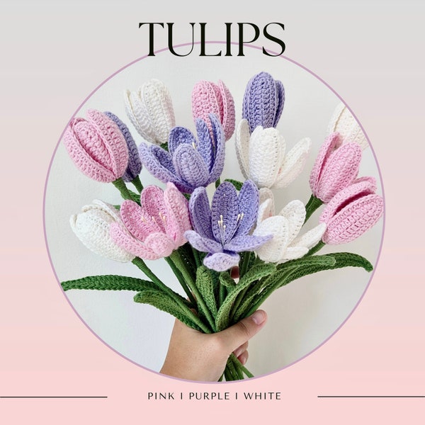 Immergrüne gehäkelte Tulpen | Handgefertigte Häkelblumen | Bunter Geschenkstrauß | Geschenk für Muttertag | Geburtstagsgeschenk | Jubiläum