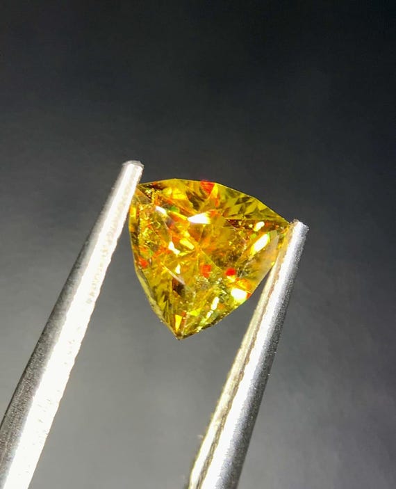 1.25 Ct Natural Yellow Sphene Titanite Trillion Cut Loose Gemstone | Rare Fire Dispersion | Collector Gem | Jewelry Stone