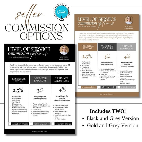 Real Estate Commission Sheet Template, Listing Presentation, Commission Package, Real Estate Flyer, Realtor Marketing, Commission Options