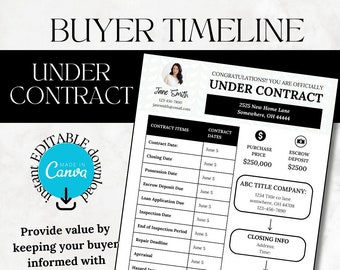 Real Estate Under Contract Timeline | Buyer Checklist (Canva Editable, Digital Download)