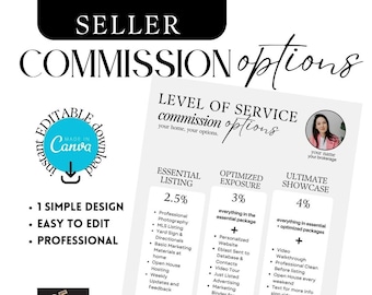 Real Estate Commission Sheet Template, Listing Presentation, Commission Package, Real Estate Flyer, Realtor Marketing, Commission Options