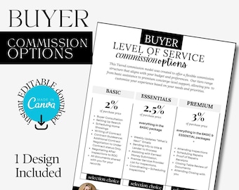 Plantilla de hoja de comisiones para compradores de bienes raíces / Marketing inmobiliario (Canva editable, descarga digital)