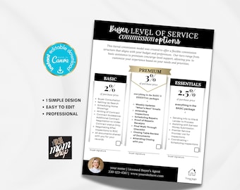 Plantilla de hoja de comisiones inmobiliarias / Marketing inmobiliario, folleto de Canva (descarga digital)