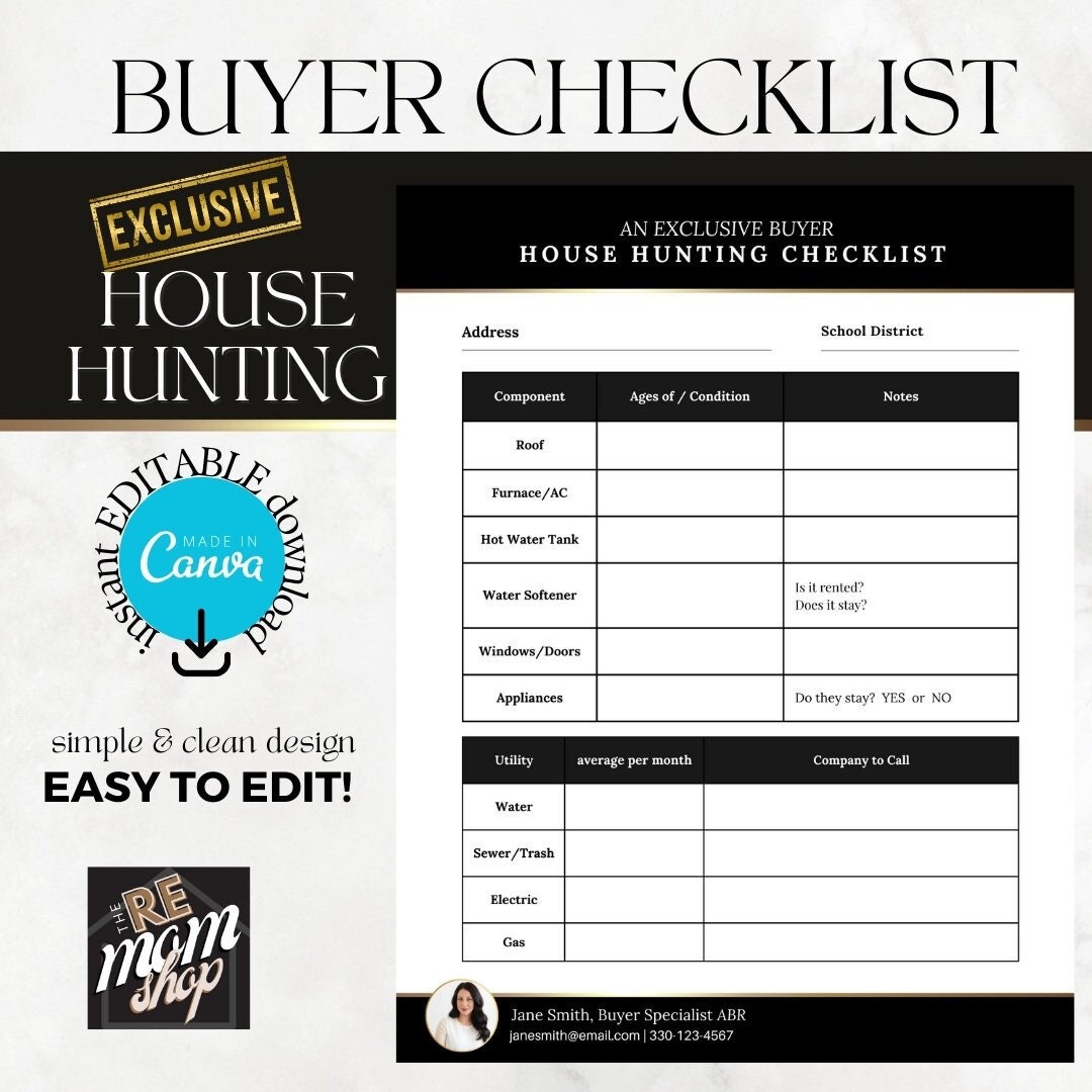 House Rental Questionnaire Real Estate Buyer Questionnaire, House Hunting Checklist (canva ...
