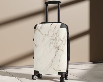 Beige marmeren koffer met slot, luxe koffer, reisbagage, vakantiekoffer, luchthavenkoffer, cadeau voor haar, cadeau voor vriend