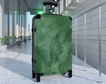 Emerald Green Marble Suitcase with Lock, Luxury Suitcase, Travel Luggage, Vacation Suitcase, Airport Suitcase, Gift for Her, Gift for Friend