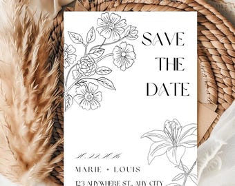 Minimal Floral Save the Date Invitation | Elegant Canva Template, Editable Wedding Announcement