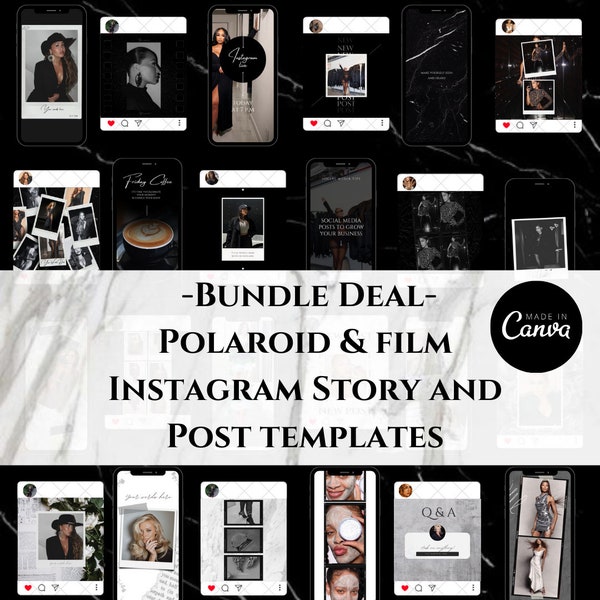 Bundle Deal 200 Chic Polaroid and Film Templates, Canva, Instagram Story and Post Templates, Canva Templates, Luxury Aesthetic, Vintage