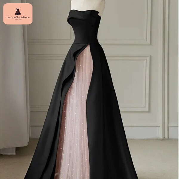 Strapless Satin Prom Dress | A-Line Tulle Evening Gown | Floor-Length Formal Attire | Formal Clothing