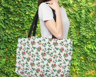Strawberries Weekender Tote Bag - Cottagecore Carryall
