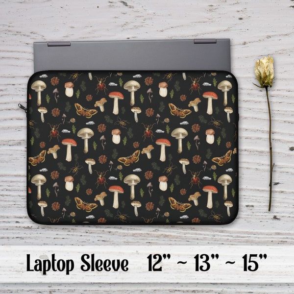 Mushroom Laptop Sleeve - 12 inch, 13 inch, 15 inch, Goblincore, Cottagecore Tablet Bag