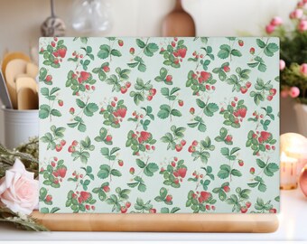 Strawberries Glass Cutting Board - Cottagecore Serving Board