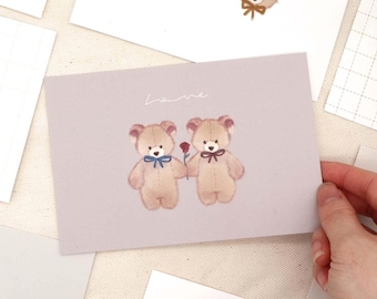Cute Bears and Mini Roses Postcard | Art Print, Cute Cards, Art Gift, Greeting Card