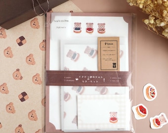 Juego de escritura de cartas Bear Three Tarts / Juego de papelería, papelería japonesa
