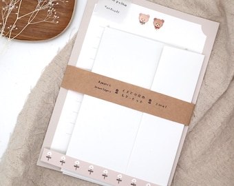 Briefschrijfset beer ＆ kleine bloem | Briefpapierset, Japans briefpapier