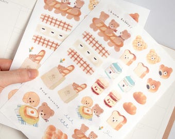 Hojas de pegatinas washi de Bear's Bakery / 2 hojas de pegatinas washi, pegatinas de oso lindo, pegatinas para scrapbooking