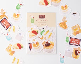 Bear Japanese Retro Cafe - Flake Sticker | Bullet Journal, Sticker Pack, Flake Seal