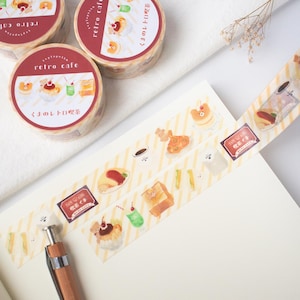 Bear Retro Cafe Washi Tape | Japanese Tape, Kawaii Washi Tape, Scrapbooking, Journaling, Kawaii Stationery