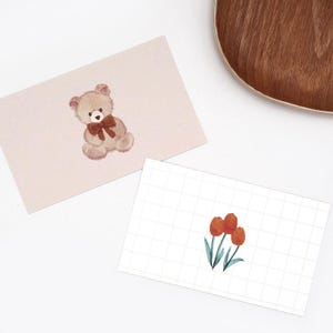 Conjunto de 10 mini cartões de nota de urso e tulipa | Cartões de agradecimento, mini cartão de felicitações