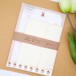 Juego de escritura de cartas con diseño de oso y tulipán naranja/juego de papelería, papelería japonesa