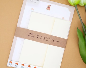 Juego de escritura de cartas con diseño de oso y tulipán naranja/juego de papelería, papelería japonesa
