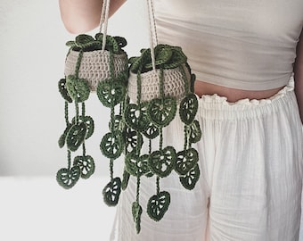 Monstera en pot crocheté | Pendentif rétroviseur | Décoration auto | Plante suspendue | Accessoire auto | Idée cadeau