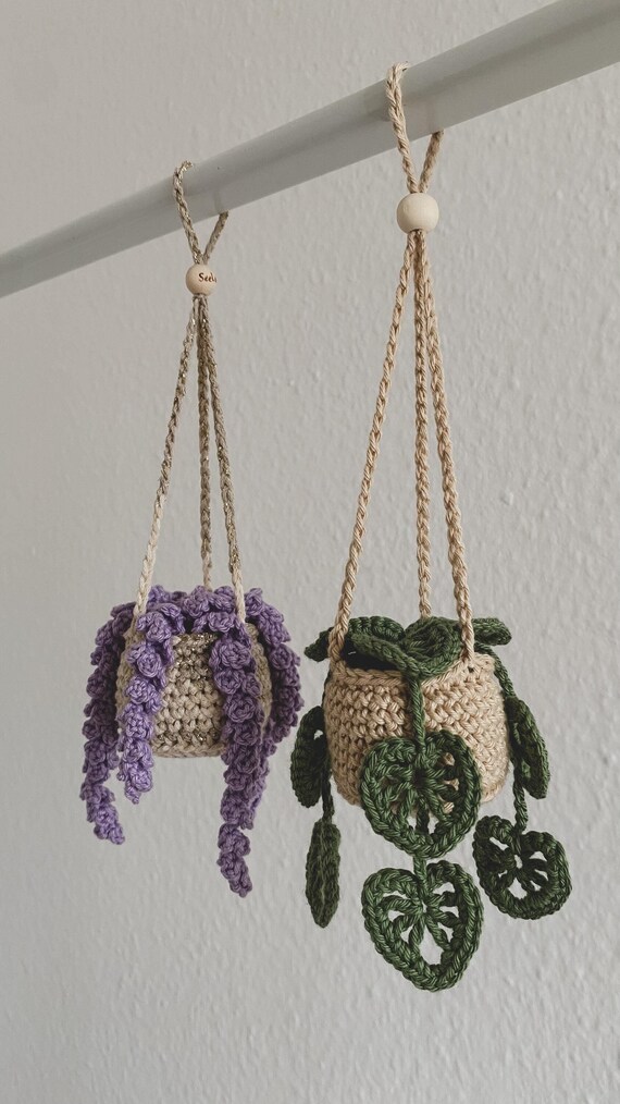 Gehäkelte Mini Pflanze | Deko Pflanze | Hängepflanze | Auto-Dekor | Anhänger Rückspiegel | Geschenkidee | Lavendel | Monstera