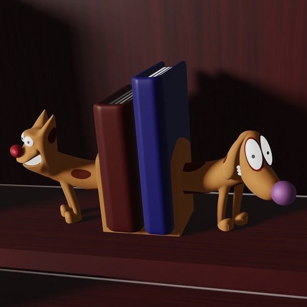 3D Printable Cat-Dog Bookend - Whimsical STL File for Unique Home Library Decor