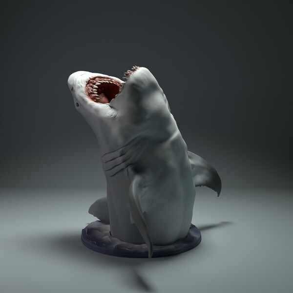 Dynamic Great White Shark 3D STL File