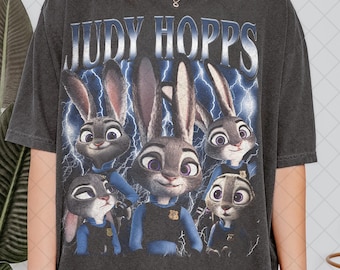 Koszulka Comfort Colors Judy Hopps, koszulka Zootopia 2 Bunny, uroczy prezent z kreskówkowym królikiem, inspirowana Disneyem koszulka, prezent dla kobiet i mężczyzn koszulka unisex