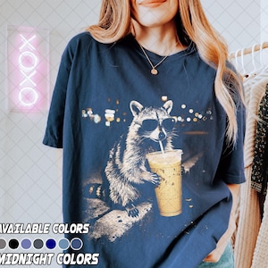 Comfort Colors Raccoon Drinking Iced Coffee Shirt, Funny Animal Meme Tee, Coffee Lover Raccoon Shirt, Gift For Women and Man Unisex T-Shirt image 3