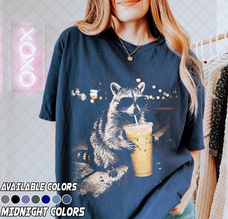 Comfort Colors Raccoon Drinking Iced Coffee Shirt, Funny Animal Meme Tee, Coffee Lover Raccoon Shirt, Gift For Women and Man Unisex T-Shirt image 3