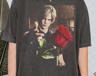 Comfort Colors Leon Kennedy Rose Shirt, Gothic Gamer Tee, Survival Horror Game Shirt, Dark Aesthetic Gaming Tee, Vintage Style Gamer Gift